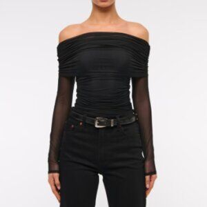 Abercrombie & Fitch Long-Sleeve Mesh Foldover Bodysuit